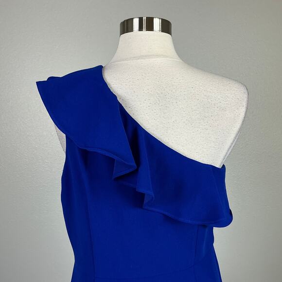 Aidan Mattox One Shoulder Mini Sheath Cocktail Dress Blue Size 10 Sleeveless - Picture 9 of 14